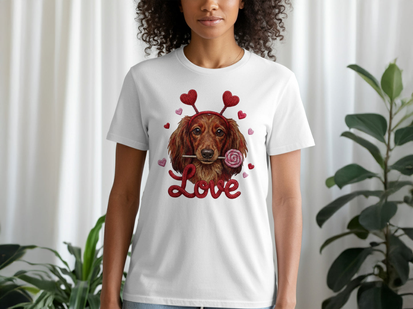 Valentine Dachshund T-Shirt, Love Dog Shirt, Puppy with Hearts, Sweet Candy Tee, Cute Pet Apparel, Dog Lover Gift, Valentine Gift