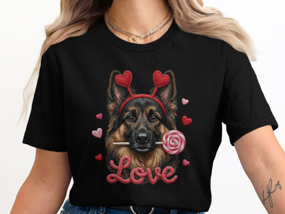 German Shepherd T-Shirt, Valentine Dog, Cute Dog Tee, Heart Headband Puppy Shirt, Dog Lover Valentine Gift, Love T-Shirt, Valentine's Day
