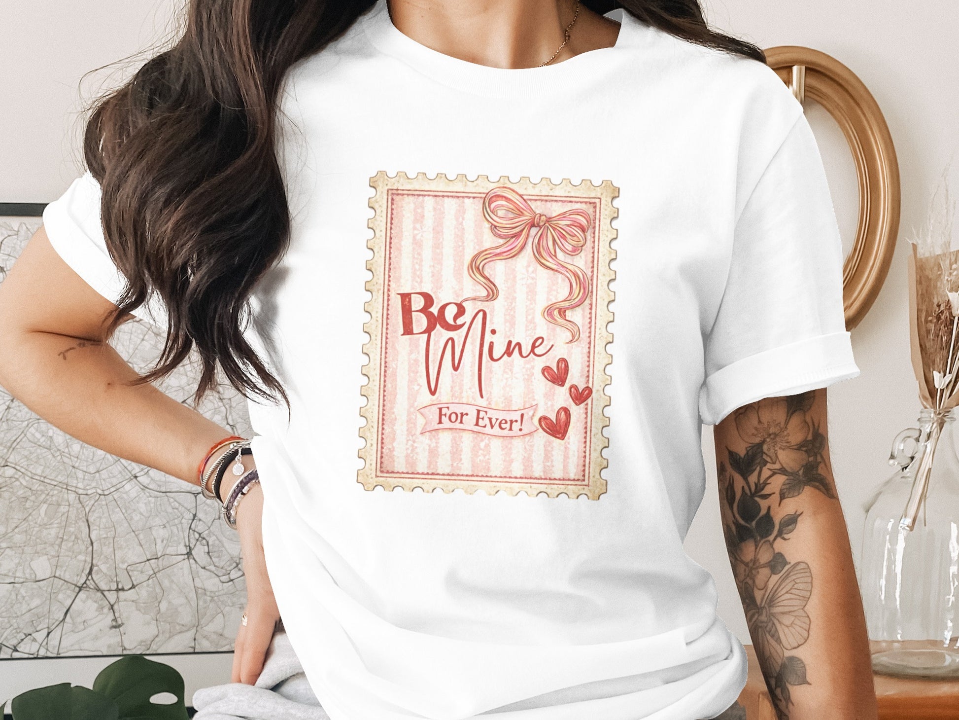 Be Mine For Ever Hearts and Bow Graphic T-Shirt