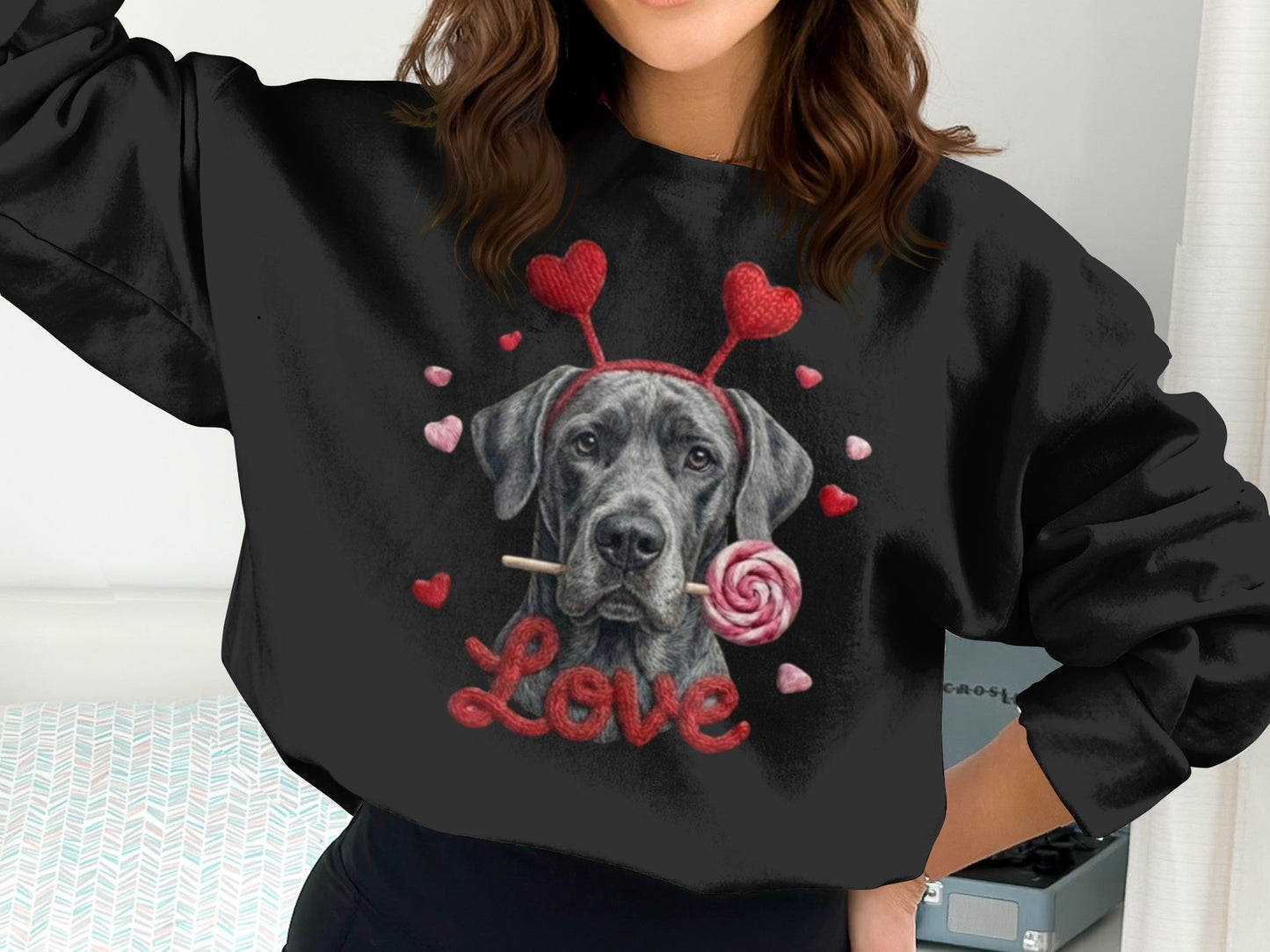 Valentine's Day Great Dane T-Shirt, Cute Dog with Hearts, Dog Lover Gift, Holiday T-Shirt, Sweet Canine Tee, Pet Lover Apparel