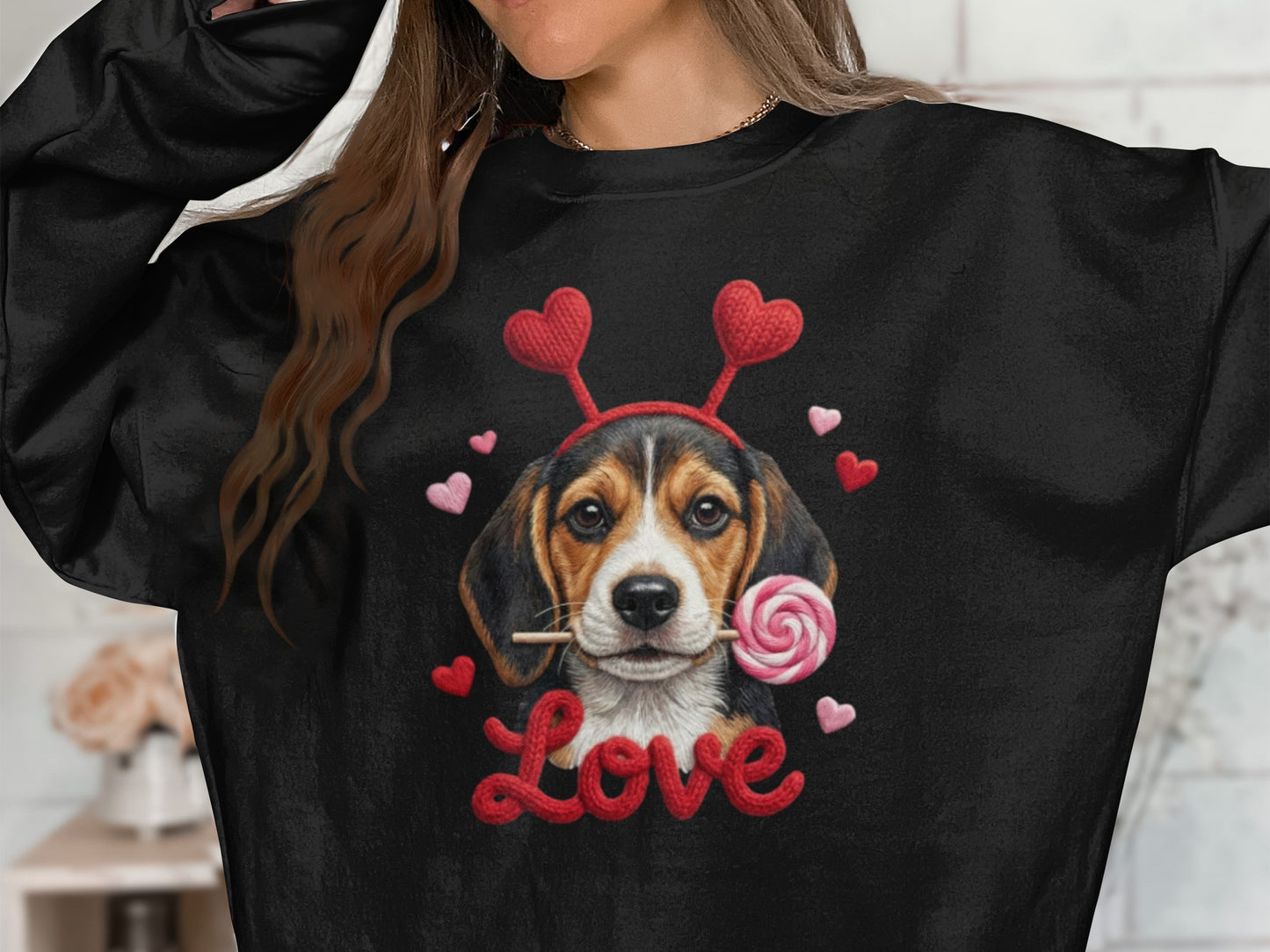 Valentine Beagle T-Shirt, Dog Lover Tee, Heart Headband Puppy, Sweet Treat Shirt, Cute Animal T-Shirt, Gift for Dog Mom, Love T-Shirt
