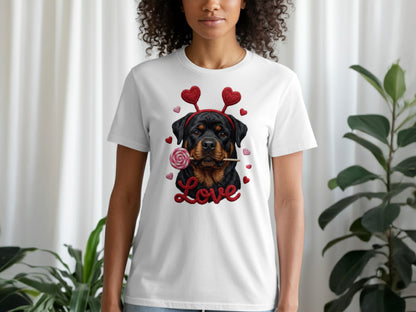 Rottweiler T-Shirt, Valentines Day Dog Shirt, Love Heart T-Shirt, Cute Rottweiler Dog, Candy Shirt, Dog Lover Tee, Valentines Tee
