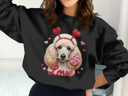 Valentine Poodle T-Shirt, Cute Dog Tee, Love Heart Headband, Candy Gift, Unique Dog Lover T-Shirt, Valentine's Day Gift T-Shirt