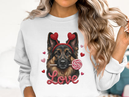 German Shepherd T-Shirt, Valentine Dog, Cute Dog Tee, Heart Headband Puppy Shirt, Dog Lover Valentine Gift, Love T-Shirt, Valentine's Day