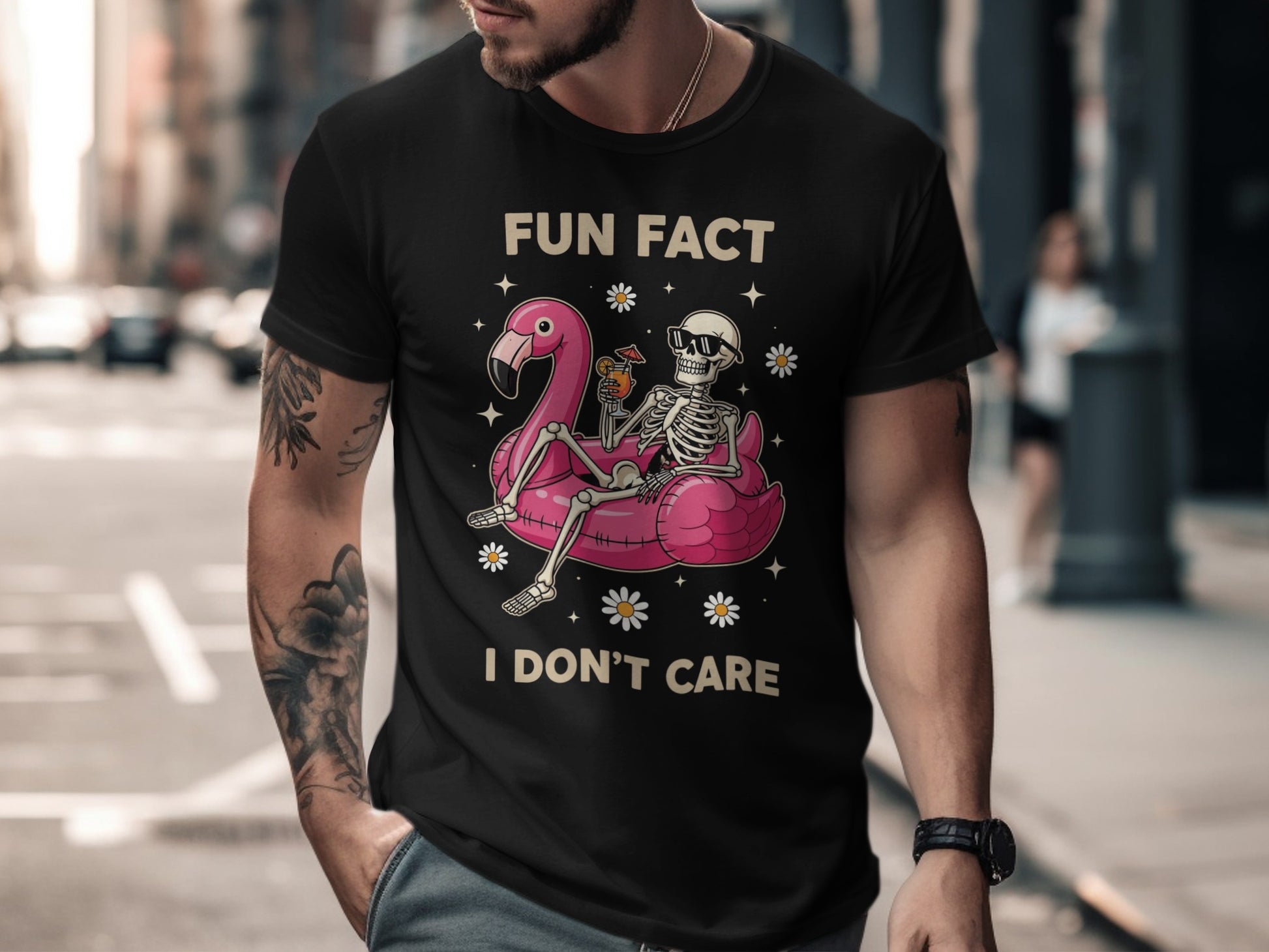 Fun Fact I Don't Care Skeleton Flamingo T Shirt Product