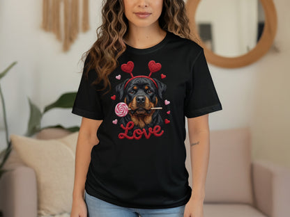 Rottweiler T-Shirt, Valentines Day Dog Shirt, Love Heart T-Shirt, Cute Rottweiler Dog, Candy Shirt, Dog Lover Tee, Valentines Tee