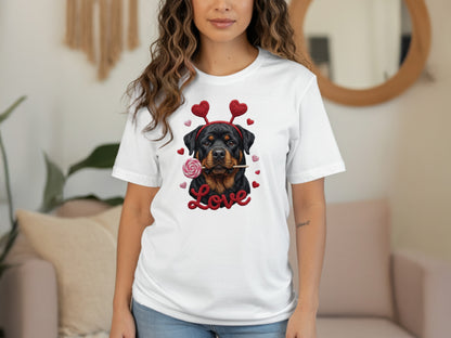 Rottweiler T-Shirt, Valentines Day Dog, Cute Puppy Tee, Dog With Hearts, Pet Lover Gift, Dog Breed Shirt, Love Rottie T Shirt