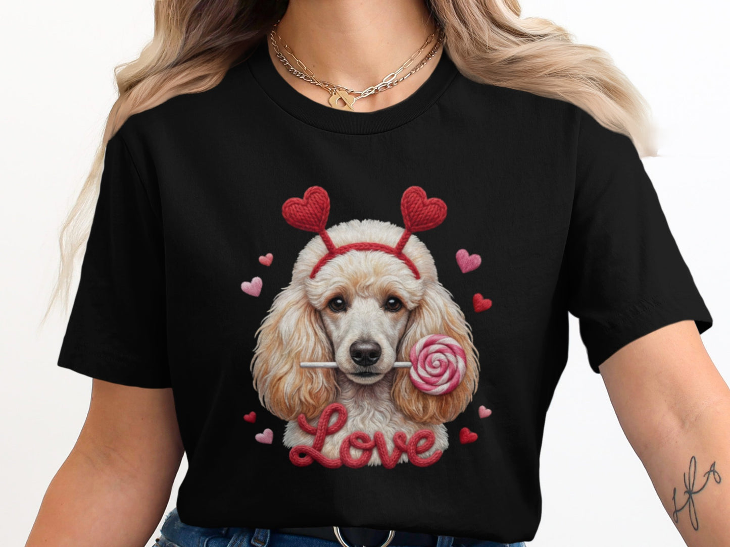 Valentine Poodle T-Shirt, Cute Dog Tee, Love Heart Headband, Candy Gift, Unique Dog Lover T-Shirt, Valentine's Day Gift T-Shirt