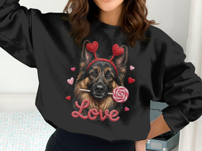 German Shepherd T-Shirt, Valentine Dog, Cute Dog Tee, Heart Headband Puppy Shirt, Dog Lover Valentine Gift, Love T-Shirt, Valentine's Day