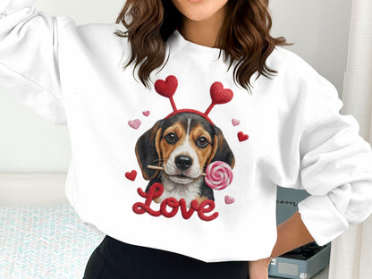 Valentine Beagle T-Shirt, Dog Lover Tee, Heart Headband Puppy, Sweet Treat Shirt, Cute Animal T-Shirt, Gift for Dog Mom, Love T-Shirt