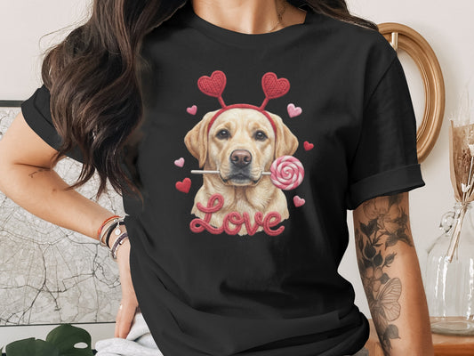 Valentine Labrador T-Shirt, Dog with Hearts, Cute Puppy T Shirt, Love Shirt, Valentines Gift, Dog Lover Tee, Holiday Gift, Trendy Shirt